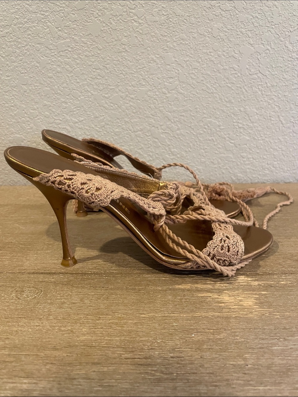 Vintage Y2K Liz Carine Crochet Lace Up Sandal Heels